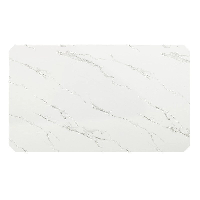 White Faux Marble Rectangular Dining Table with Wood Legs