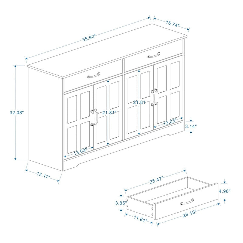 Farmhouse Buffet Sideboard Cabinet with 2 Drawers & 4 Doors