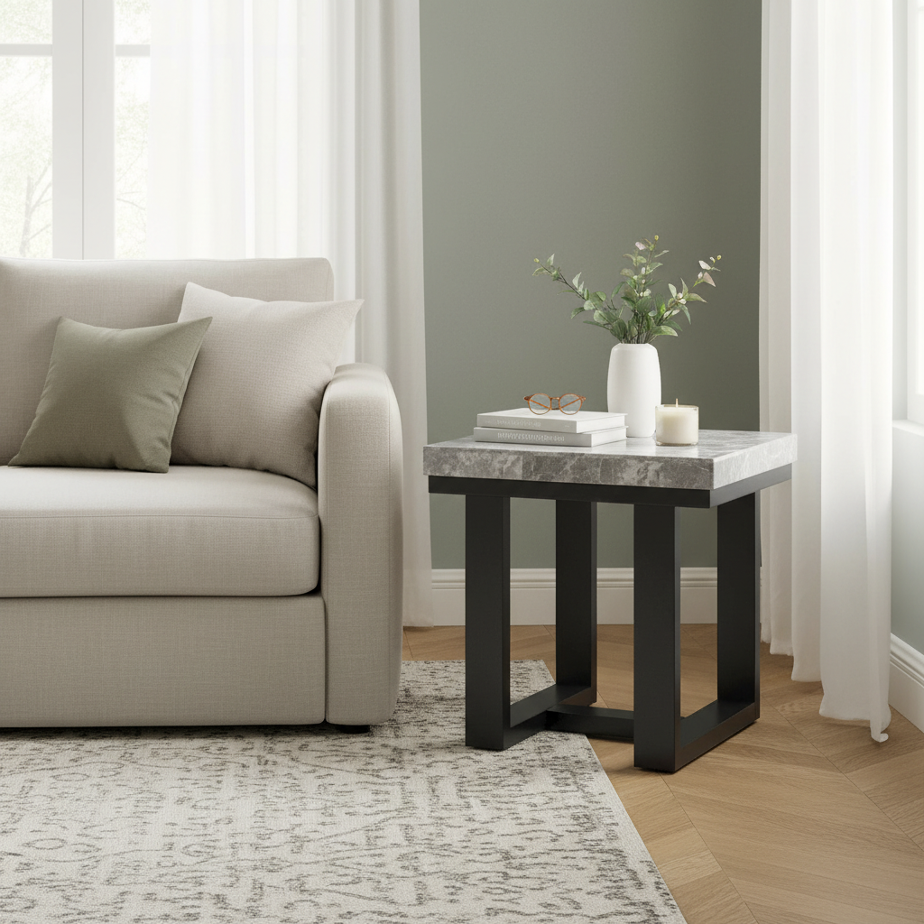 Gray Marble End Table in Living Room Scene