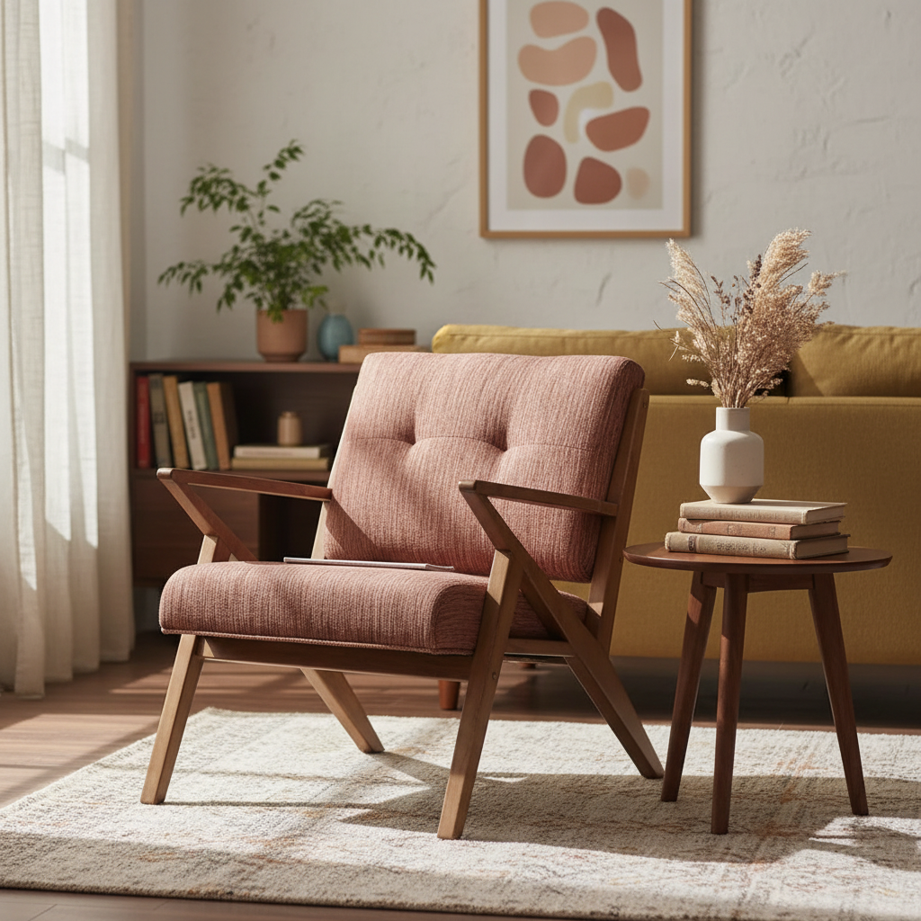 Mid-century modern chair in cozy living room scene