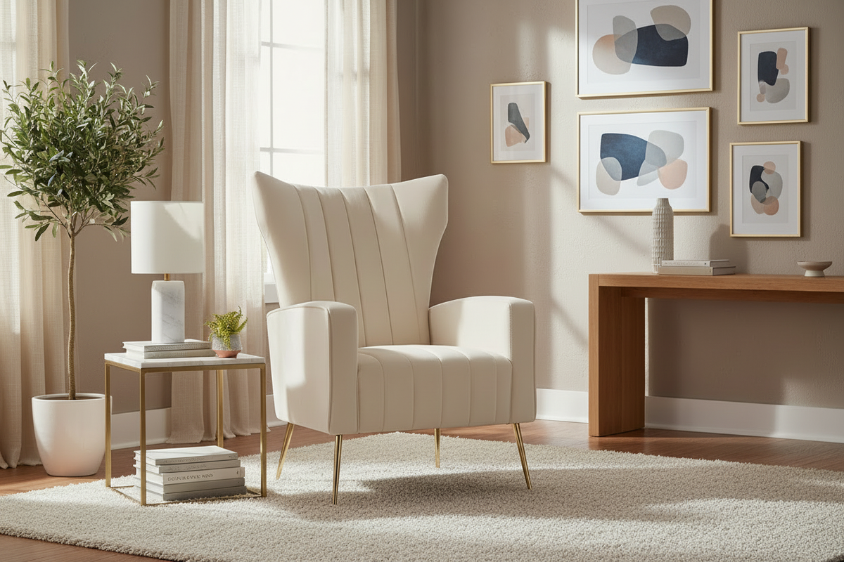 Velvet Wingback Chair - No Mirror